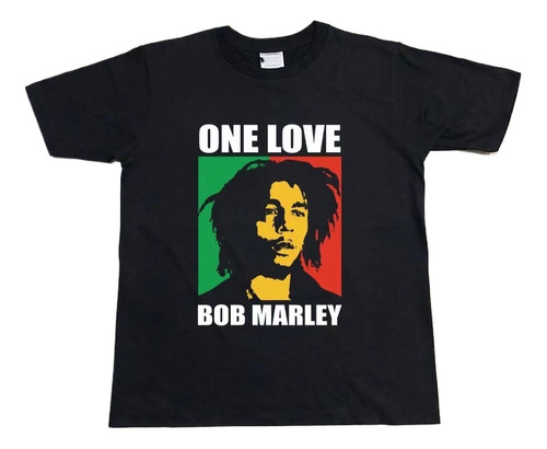 Playera Negro Oversized Bob Marley 4 Corta Reggae Hombre