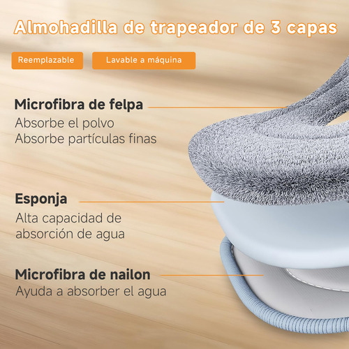 BOMIDI Trapeadores Giratorios Microfibra Mop Cubeta Doble Capa Con Drenaje Y Cepillo De Limpieza