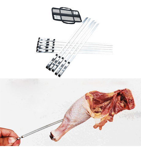 10x Acero Inoxidable Bbq Aguja Pinchos A La Parrilla Kebab