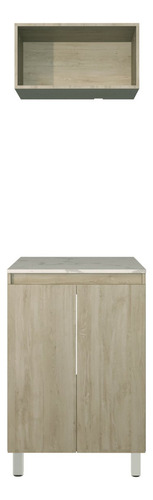 Cocina Integral Con Gabinete Inferior Y Alacena Decomobil Color Encino Polar - Mármol Blanco