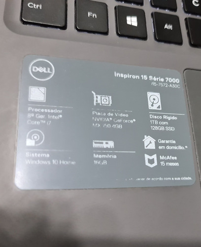 Notbook Dell Inspiron 15 Série 7000 - Core I7 - 16gb Ram