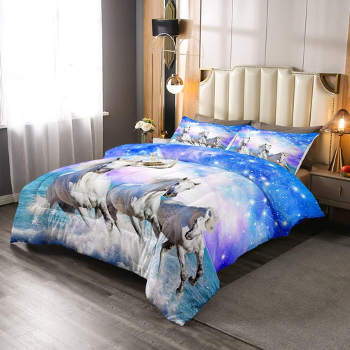 Juego De Ropa De Cama De Caballos Feelyou Galaxy White Gallo