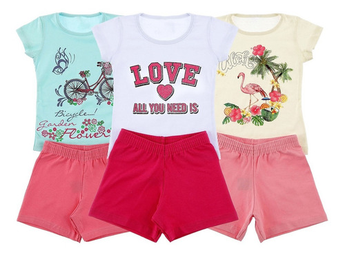 Imagem 3 de 7 de Kit Lote 6 Conjunto Roupa Infantil Menina Feminino Atacado