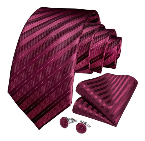 Envío Gratis Set Corbata Hombres Paño Y Colleras Vinotinto 