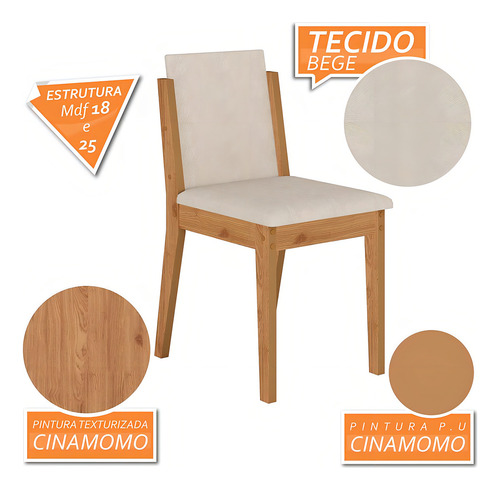 Mesa 1,36 Com 6 Cadeiras Libéria Cinamom/off Whit/bege - M.a Cor Cinamomo/off White/bege 03
