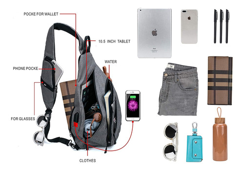 Mochila Bandolera Impermeable Turnway Con Puerto Usb Gris