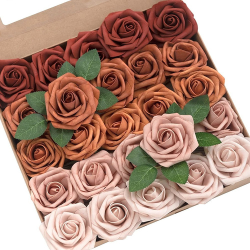 50 Rosas Artificiales Con Tallo (tonos Terracota) 20cm Alto
