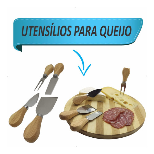 Facas Para Queijos E Frios Aço Inox Com Cabo Madeira 4 Peças