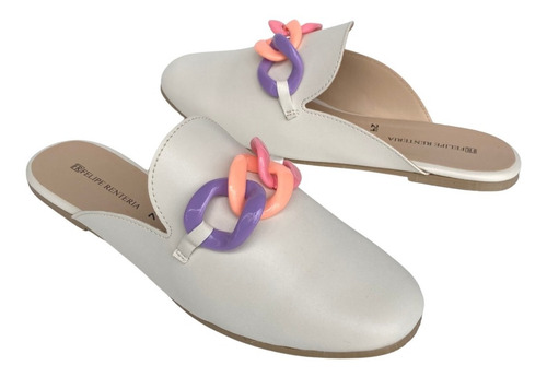 Imagen 5 de 10 de Zapato Mujer Flat Felipe Rentería Mules Dama Cadena Colores
