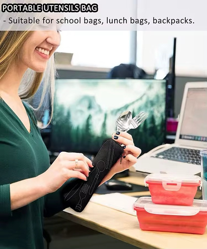 Funda Para Cubiertos Lunch Bolsa Guardar Cubiertos Tenedor