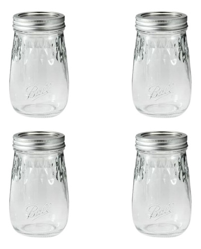 4 Pz Frascos Vidrio Mason Jar Boca Tipo Flauta 473 Ml 16 Oz