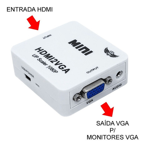 Imagem 1 de 4 de Conversor Hdmi P/ Vga Monitor Pc - Funciona Com Ps4 Xbox C