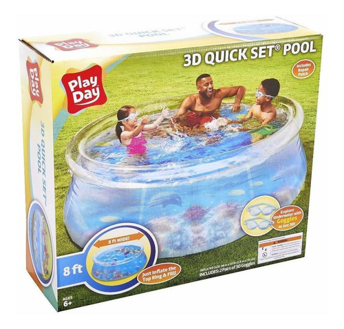 Play Day Kids 8ft 3d Transparente Conjunto Rápido Piscina Co