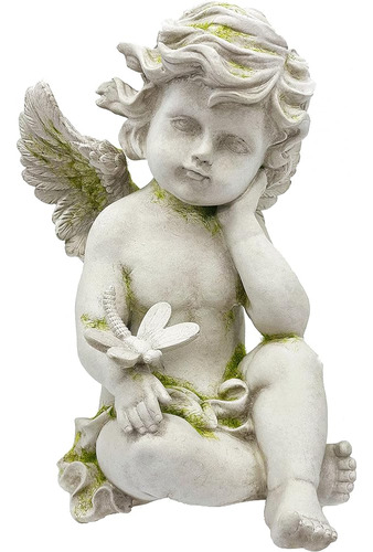 Ficiti Angel Cherub Garden Statue, Musgo, 8 Pulgadas De Alto