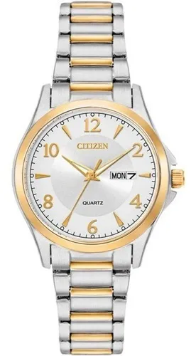 comprar Reloj Citizen Quartz Analog Eq059555a Mujer Color de la malla Plateado Color del bisel Dorado Color del fondo Blanco\u002FPlata