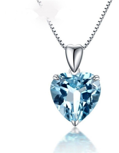 Collar Corazón Topacio Azul De Cristal Plata  925 1701e
