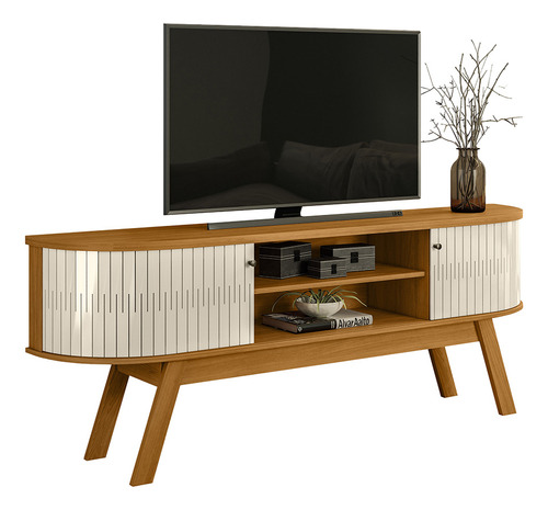 Mueble Para Tv 75 Mod Valencia Color Cinamomo/blanco Off White