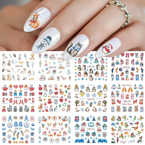 ~? 12 Hojas De Navidad Nail Art Stickers Calcomanías Navidad