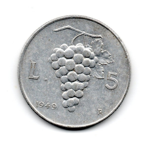 Italia Moneda 5 Liras Año 1949 Km#89 Aluminio