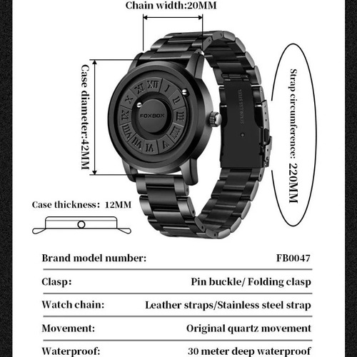 Reloj De Cuarzo Magnético De Acero Inoxidable Foxbox Para Ho