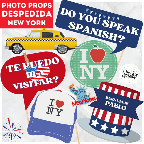 Kit Imprimible Viaje New York Eeuu 50 Props Divertidos!