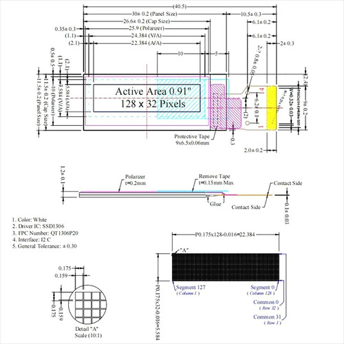 Pantalla Oled Lcd Letras Blancas Resolución 128x32 0.91 PuLG