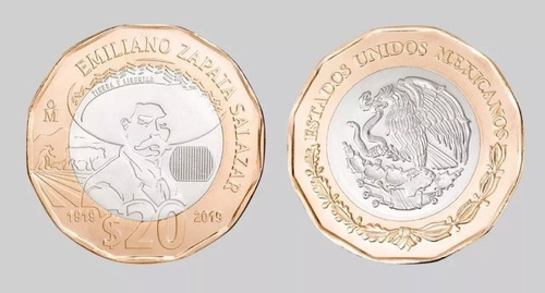 Moneda De 20 Pesos Emiliano Zapata 2019 Hexagonal De Bronce