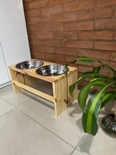 Comedero Mediano 25 Cm Bebedero Doble Perro Elevado Plato Marrón Claro