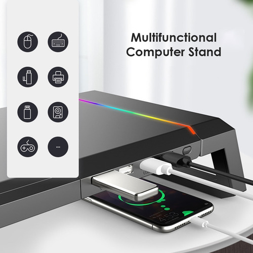 Soporte De Monitor De Altura Ajustable Gamer Rgb Con Usb