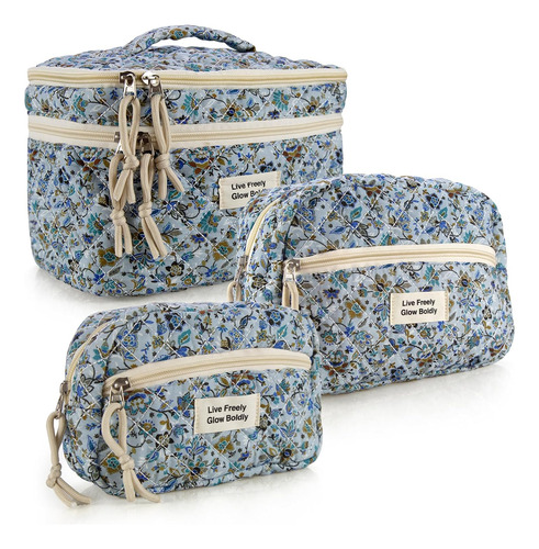 Bolsa Maquillaje Grande 3 Piezas Acolchada Doble Capa Flores