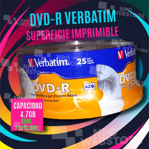 Dvd-r Verbatim Printable 4.7gb Imprimible - Torre X 25 Disc