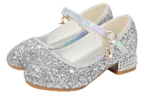 Zapatos Princesa Lentejuelas De Plata Para Niñas S:25-38 [u]