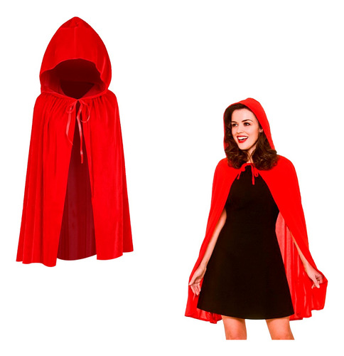 Capa Disfraz Roja Con Capucha Caperusita Mujer Cotillon X1