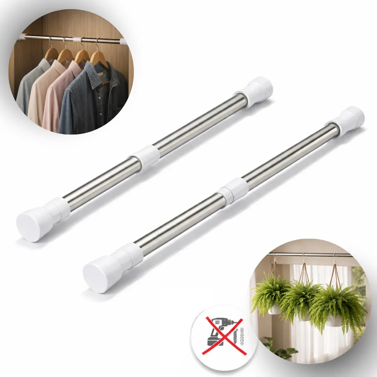 Kit 2 Varão Extensível Cortina Box De Banheiro 70cm A 110cm Branco