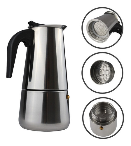 Cafeteira Expresso Italiana Inox 6 Cafés Xícaras Aço Inox