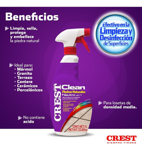 Limpiador Neutro Piedras Naturales Crest Clean Neutro 1 L