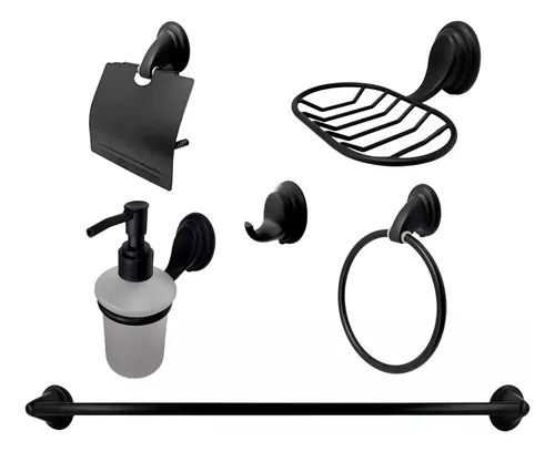 Juego De Accesorios Para Baño  Negro Mate De Lujo