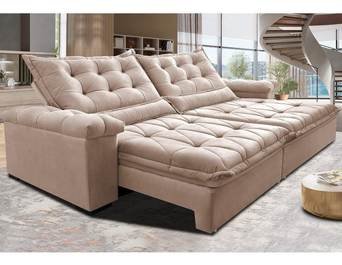 Sofá Retrátil 2,95m Cama Inbox Big Fresh. Com Softgel d40 Cor Bege