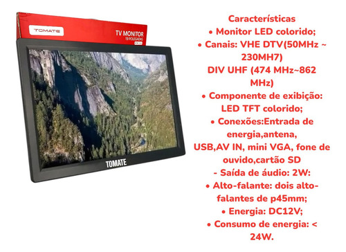 Tv Portátil Digital Monitor Portátil 19 Polegadas Tomate 127/220V cor Preto