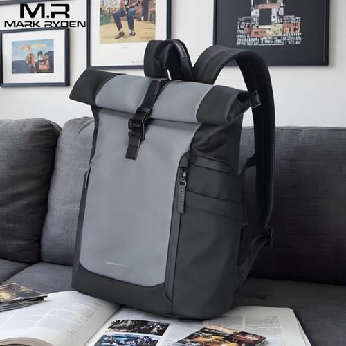 Mochila Bolsa Premium Impermeavel Expansível Notebook 17,3 Modelo Eclipse Commuter Mark Ryden - Cor Cinza/azul Liso