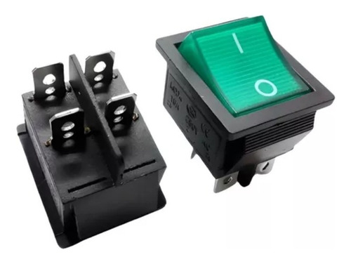 Chave Gangorra Kcd4-201n 4 Term. 15a/30a 250v Verde Com Neon