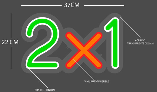 2x1 Anuncio Letrero Led Neon Luminoso Para Negocio