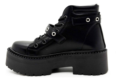 Botas Mujer Borcegos Cinturon Cordones Plataforma Taco 5 Cm