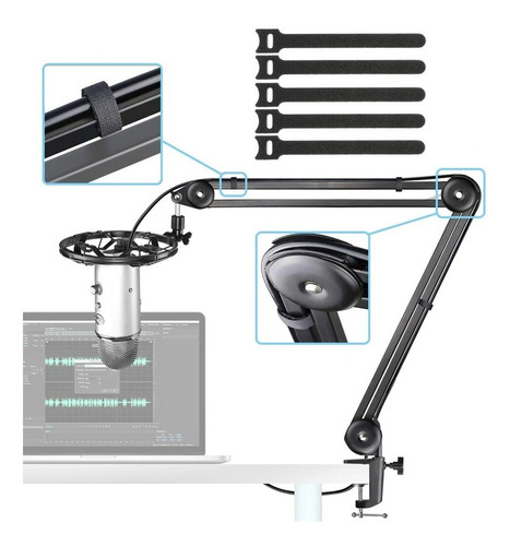 Suporte Articulado Grande De Mesa P/ Microfone Profissional Cor Preto