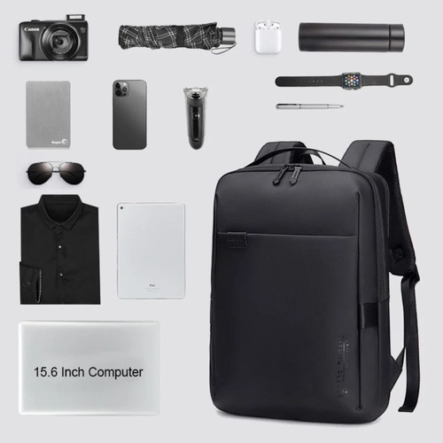 Mochila Notebook Resistente À Água 15,6 Slim Cor Preto Lisa