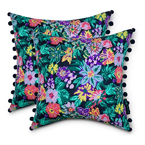 Vera Bradley By Water-resistant Accent Pillow With Poms...
