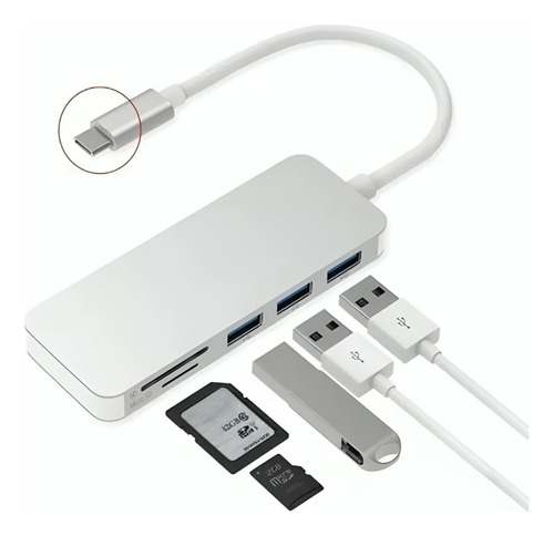 Adaptador Type C Tipo C 3 X Usb 3.0, Tf, Micro Sd 5 En 1. 