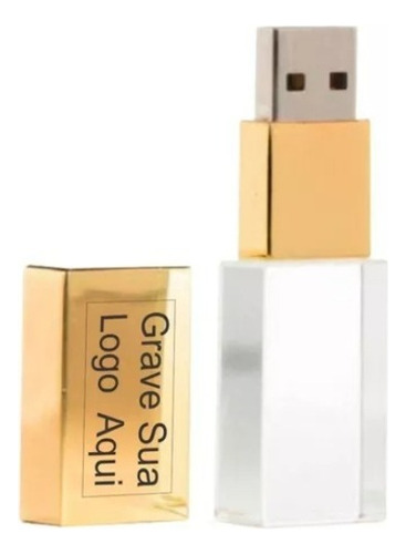 Kit 6 Uni Pendrive Vidro Dourado 32gb Personalizado No Vidro