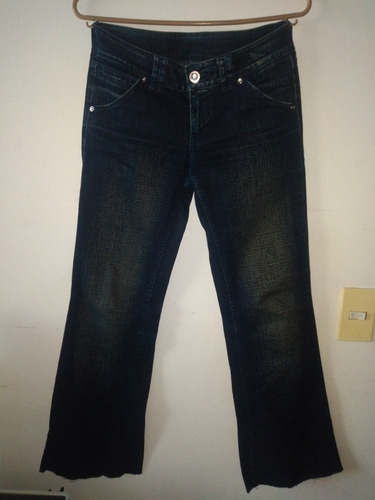 Pantalón Jeans Azul Oscuro Desteñido Pierna Ancha Talla 38
