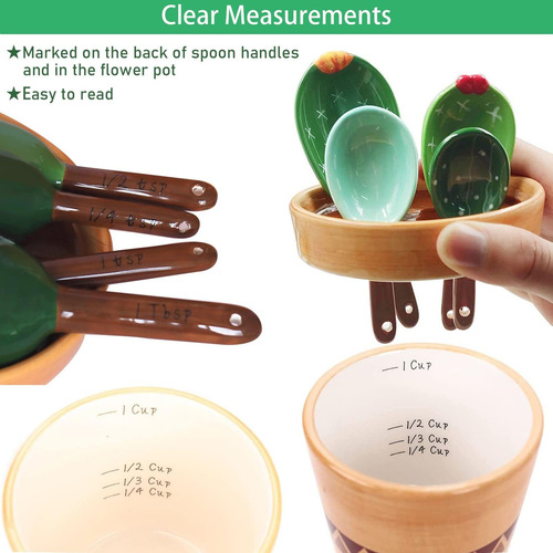 Cucharas De Medición De Cactus Colocados En Tazas De Y De De